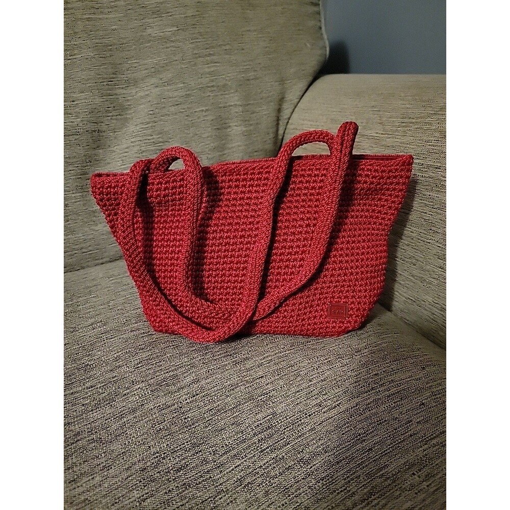 The SAK Small Crocheted Mini Purse Bright Red Double Handles Handbag